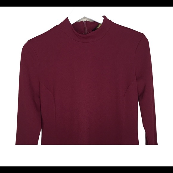 GDG Actuel Midi Dress With Encrusted Long Sleeves & Back Zip Maroon Red Small - Picture 4 of 8